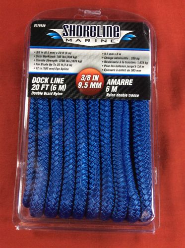 Dock line double braided 3/8" x 20' blue boat rope shoreline sl75828