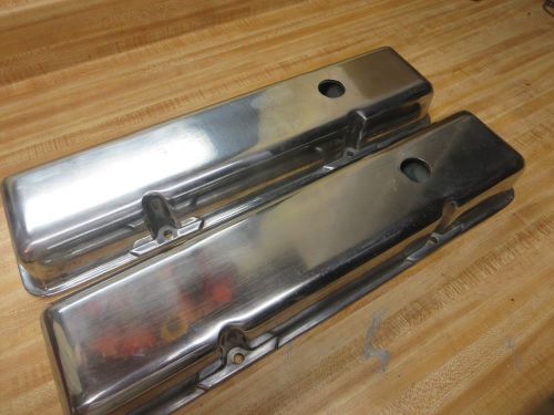 Aluminum small block chevy sbc valve covers smooth plain short w/ hole