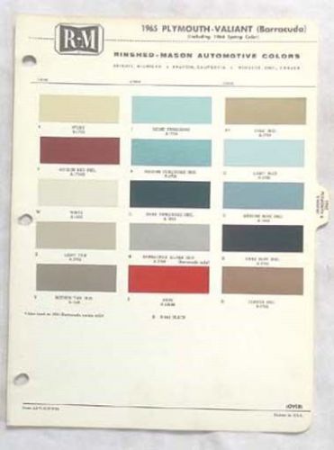1965 plymouth r-m color paint chip chart all models original mopar