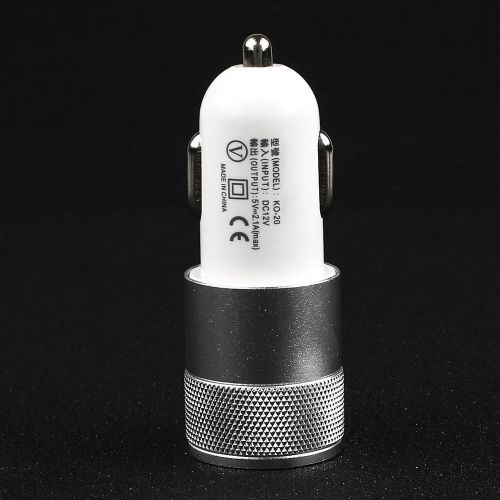 Dual usb twin port car cigarette lighter socket charger metal adapter silver