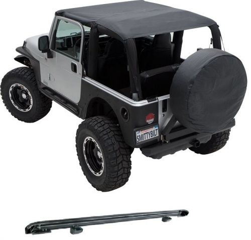 Smittybilt extended top &amp; windshield channel 97-06 jeep wrangler tj black denim