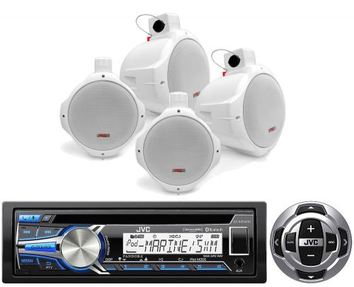 Bluetooth usb cd marine radio/remote, 4- 6.5&#034; white marine wakeboard speakers