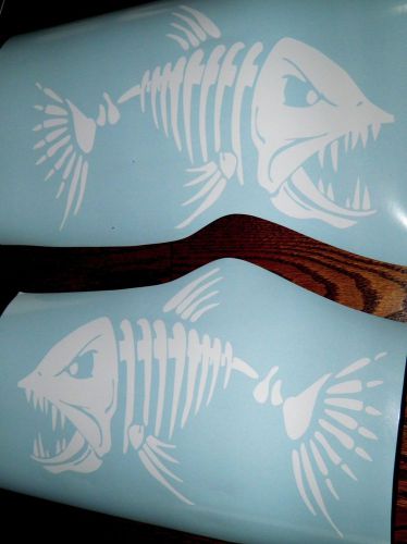 (2) skeleton fish large vinyl decals for  boat  -  fishing  white