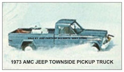 1973 amc jeep fsj pickup truck driving in snow hauling a snowmobile photo magnet