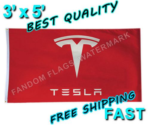 Tesla racing flag - new 3&#039; x 5&#039; banner - model s p90 p85 x 3 electric charge