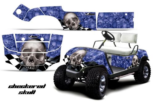 Yamaha golf cart graphic kit wrap parts amr racing decal 1995-2006 chk skull blu