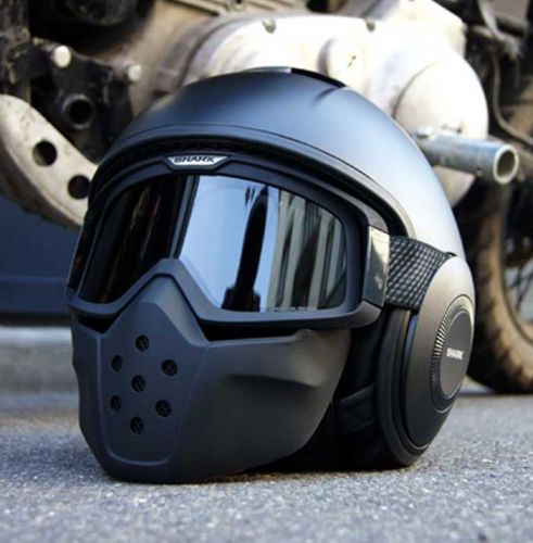 Shark raw matte black motorcycle street open face / hybrid size medium