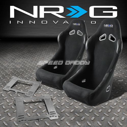 Nrg black cloth bucket racing seats+stainless steel bracket for mk3 vw golf/gti