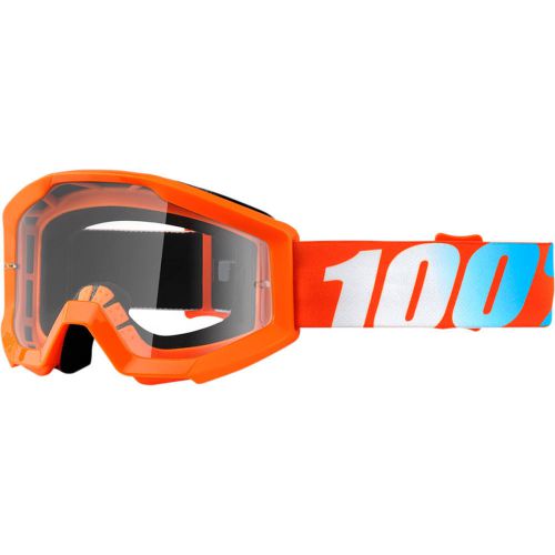 100% strata jr orange clear youth motocross off road dirt bike goggles