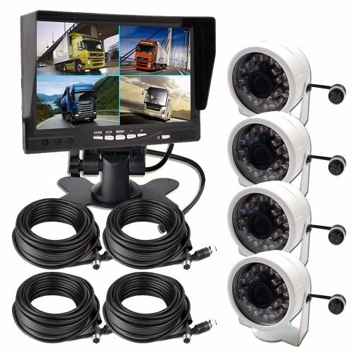 7&#034; quad monitor 4x 4pin reversing ccd camera 33ft nightvision waterproof / truck