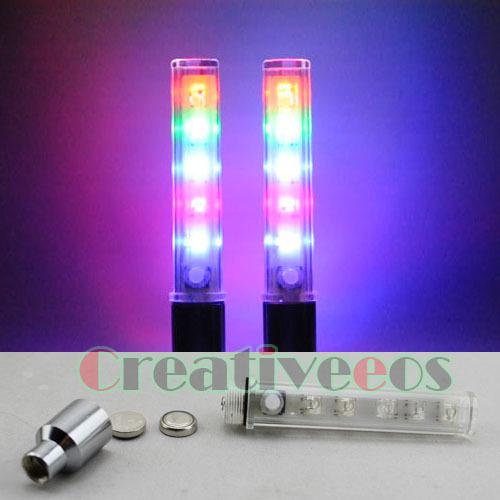 2x bike/motorcycle/car wheel tyre tire valve caps covers strobe led light 8-mode