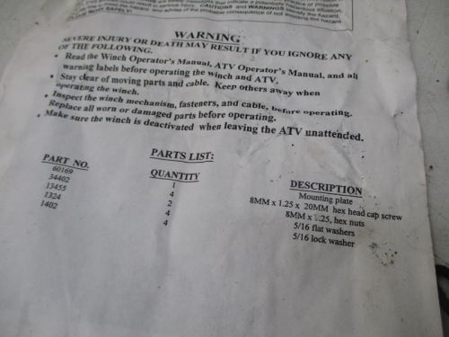 2000-2002 Yamaha Kodiak 400 Warn Winch Mounting Plate 60170, US $35.00, image 3