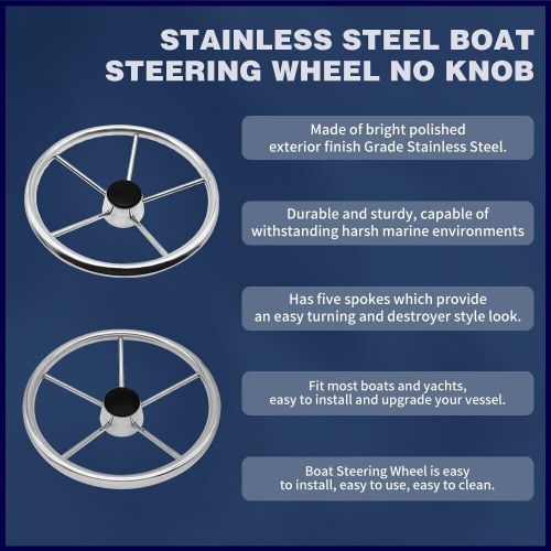 Alastin Boat Marine 15-1/2 inch 5 Spoke Stainless Steel Steering Wheel, US $119.27, image 8