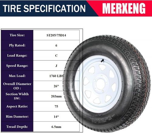 2 pack 75D14 Tire ST205/75D14 Trailer Tires with 14" Rims 5 Lug Load Range C, US $169.99, image 4