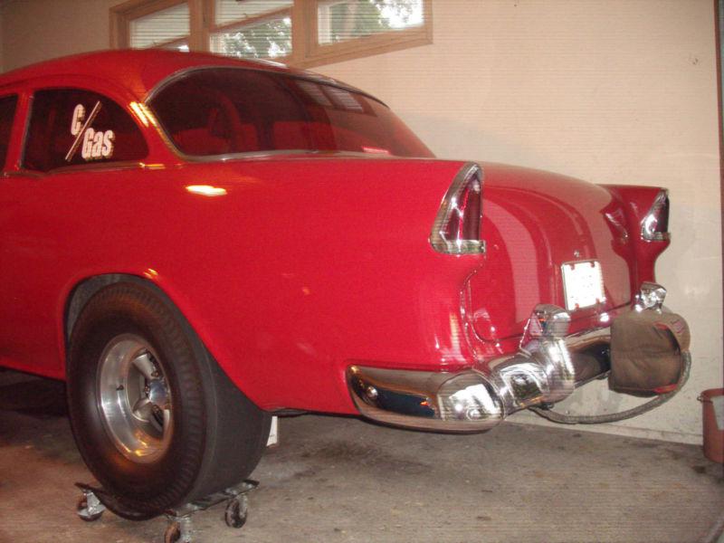 55 chevy gasser parachute altered straight axel hot rod drag car