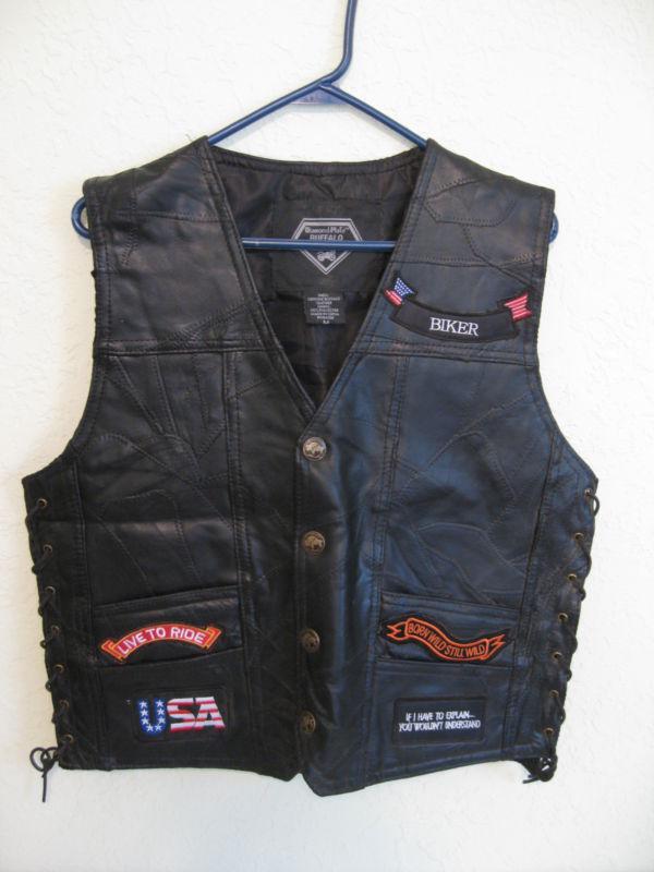 Genuine buffalo leather biker vest (black)