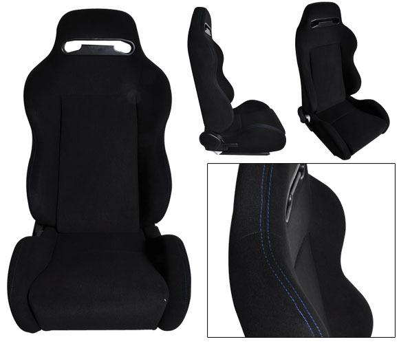 2 black cloth + blue stitch racing seats reclinable + sliders volkswagen new **
