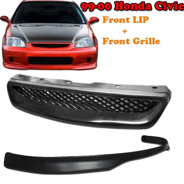 99-00 honda civic t-r style front bumper lip + grill (abs)