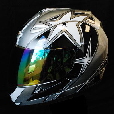 New adult motorcycle streetbike full face helmet star silver size s m l xl