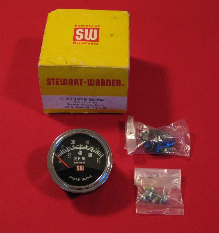 Stewart warner 8000 greenline tach vintage original 813929 nos with box hardware