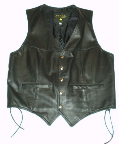 Black leather motorcycle vest mens 42 made in canada by mirage leather inc