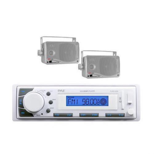 Plmr20w marine in dash radio mp3 usb sd aux ipod input receiver 2 silver speaker