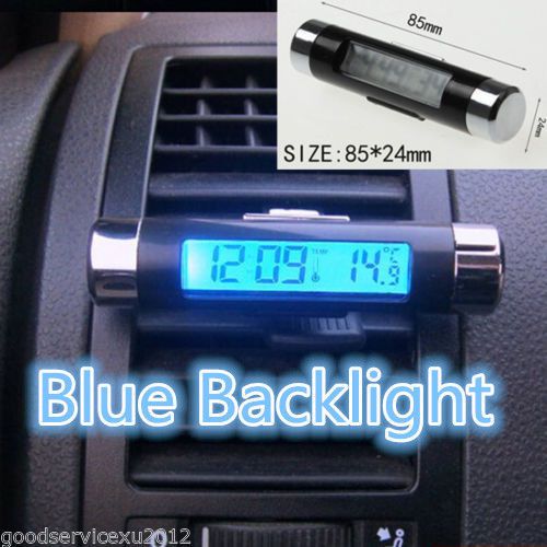 Dual purpose car air vent clip-on lcd blue backlight thermometer clock for honda