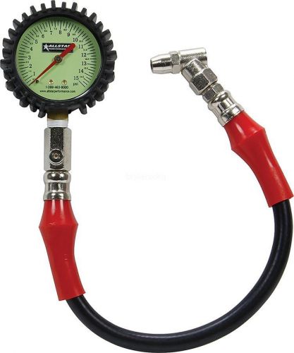 Tire air pressure gauge glow in the dark 0-15 psi 2-1/4" diameter dirt modified