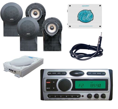 Marine pyle am fm cd radip+ 4x 5&#034; black 500w speakers,subwoofer,mini amp,antenna