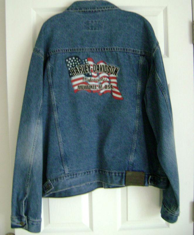 Harley davidson mens blue denim motorcycle jean jacket size xl