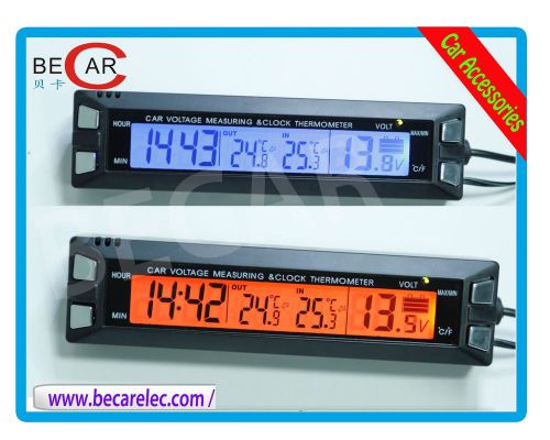 Auto voltage meter with in/out temperature and clock blue &amp; orange back light