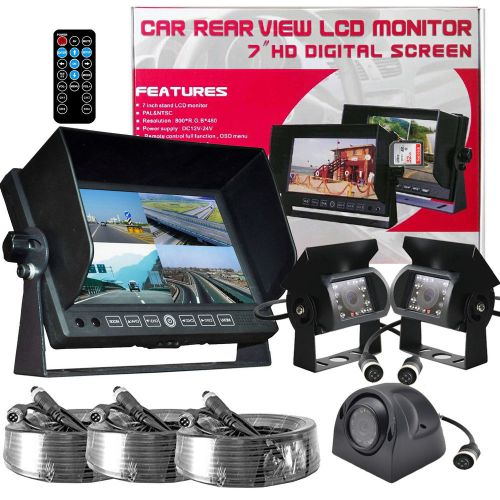 7&#034; quad split screen monitor with dvr 3x ccd rear view camera system for truck