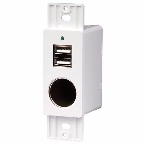Pair of rv wall mount 12v-vpa socket ouput dual usb port charging station white