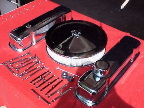 Chrome pontiac 400/etc valve cover &amp; air cleaner dress up kit,rat rod,y-bolts