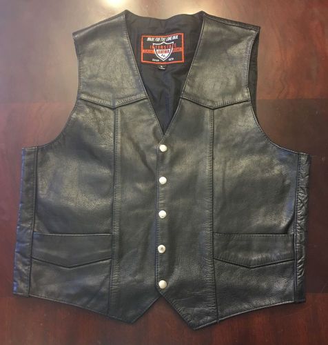Interstate leather men&#039;s l black leather bikers vest