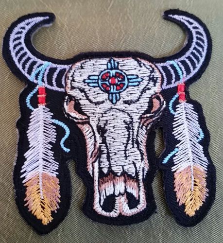 Buffalo skull american indian feather vest mc back patch motorcycle biker
