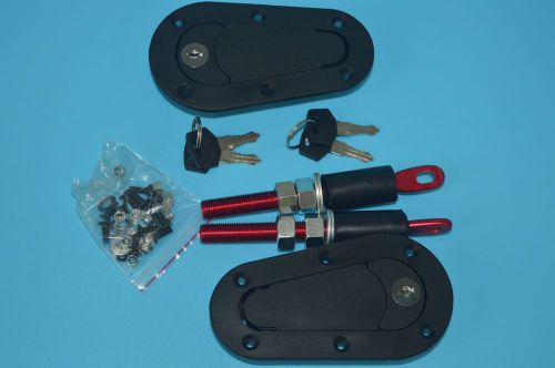 Latch pin key locking kit universal racing mount bonnet plus flush hood black