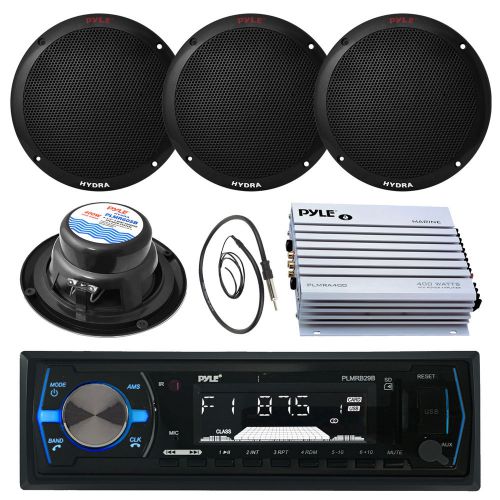 Black 400w 6.5&#034; speakers, pyle black aux am fm receiver, 400w amplifier, antenna