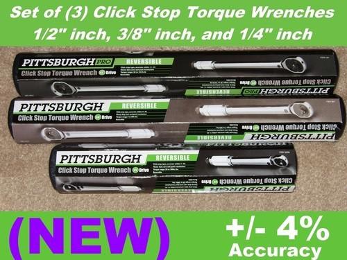 Pittsburgh pro 1/4" 3/8" 1/2" drive click to stop torque wrench set