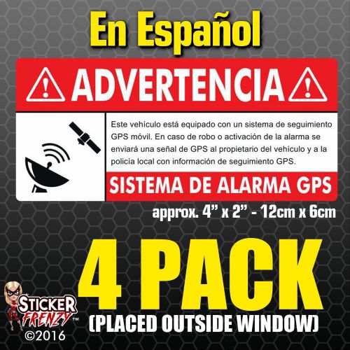 Gps 4 pk spanish anti theft stickers vehicle security vinyl alarm decal español