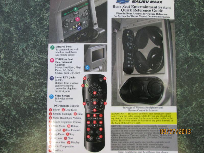2004 malibu maxx rear entertainment headphones and remote brand new
