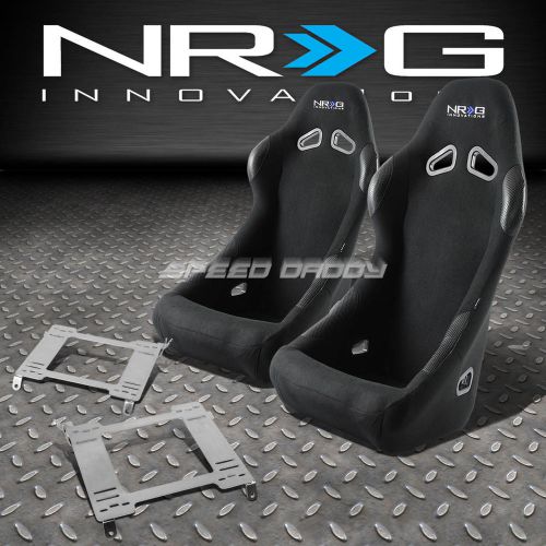 Nrg black cloth bucket racing seats+stainless steel bracket for wrx/sti gd/gg ej