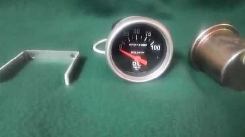 Auto meter oil pressure gauge 0-100 lbs black face 2-1/16