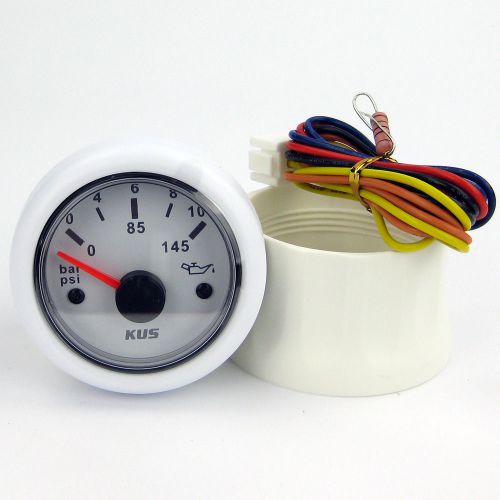 Kus marine engine oil pressure gauge for boat &amp; yacht 12/24v 0-10bar white 52mm