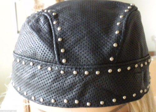 New diamond plate genuine leather skull cap with chrome studs  motorcycle attire
