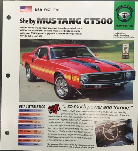 Shelby mustang gt 1967-1970 hot cars poster vital statistics dream machines