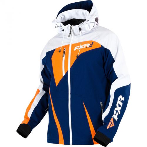 Fxr men&#039;s mission softshell hooded jacket, size xl, navy/orange
