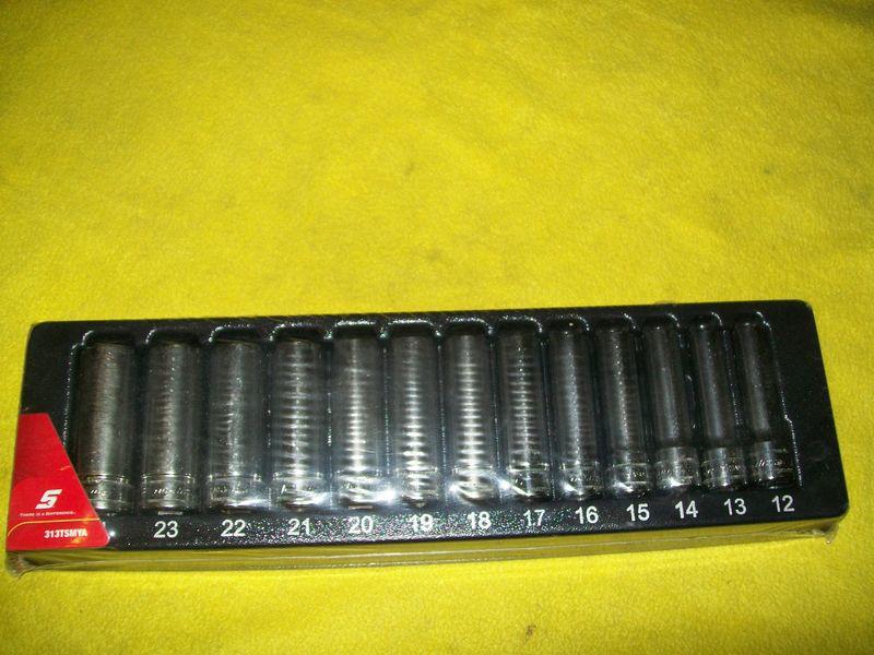 Snap-on 1/2" drive 6-point deep socket set 12 thru 24 mm 313tsmya new sealed