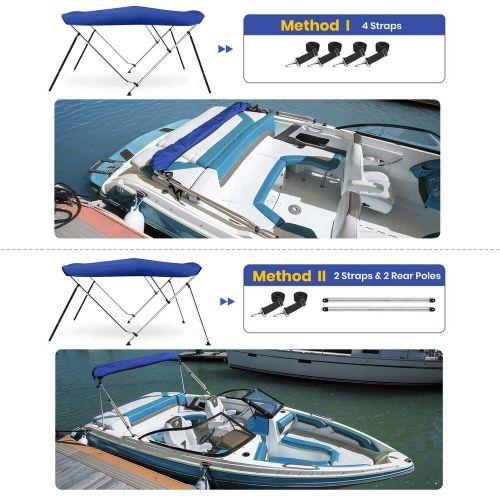 3 Bow Bimini Top Boat Cover with Rear Support, Blue, 6'L x 46"H x 79"-84"W, US $205.00, image 4