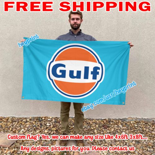 Gulf Oil Banner 3x5 4x6 ft Racing Car Garage Wall Decor Sign Shop Advertising, US $15.95, image 6